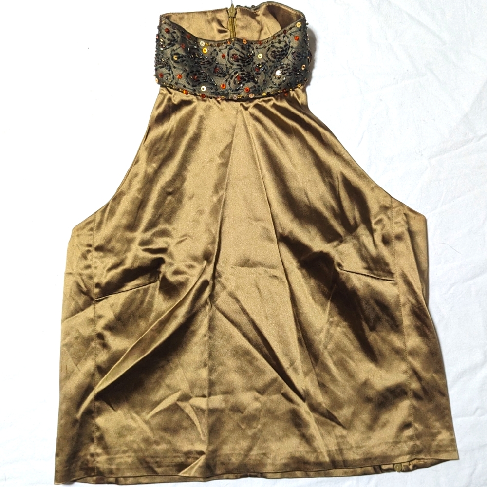 *** Gianfranco Ferre Studio Satin Beaded Halter Top Size 10